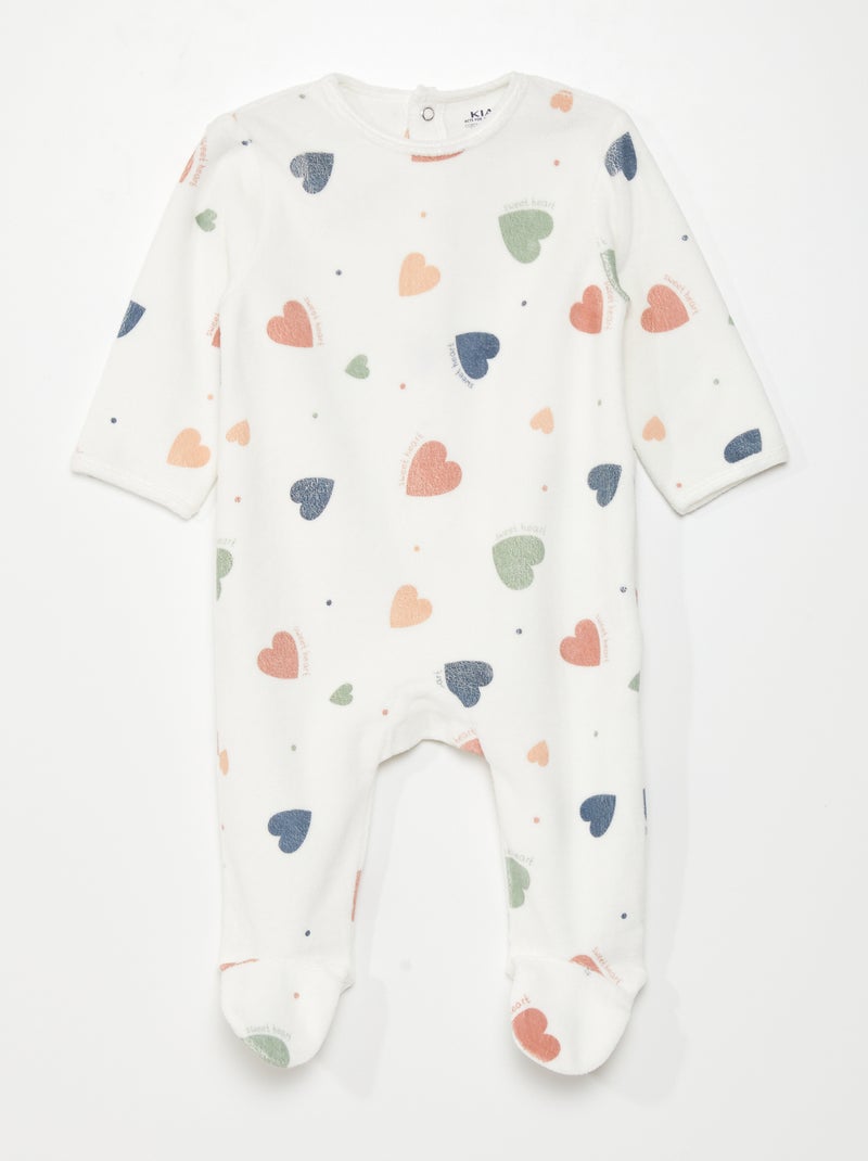 Pyjama dors-bien en velours Blanc 'cœurs' - Kiabi