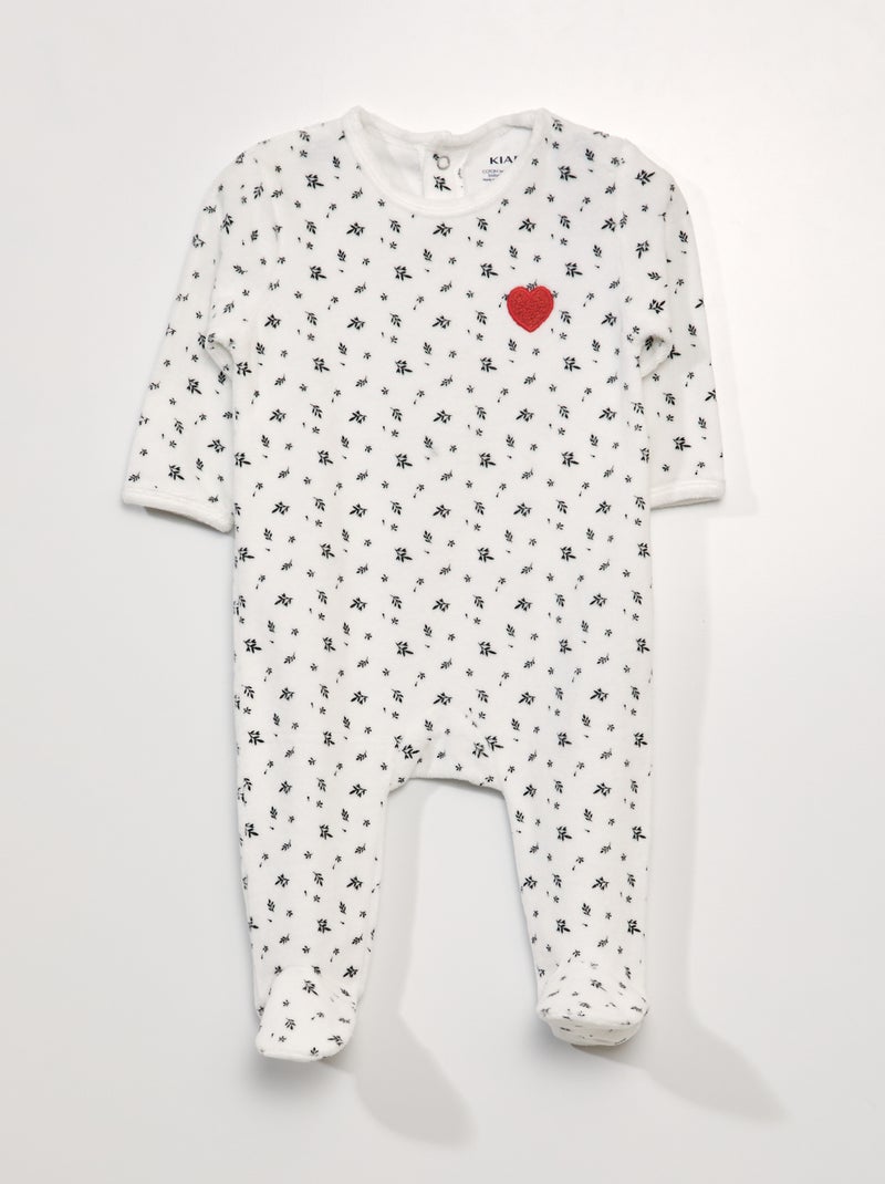 Pyjama dors-bien en velours Blanc 'feuillage' - Kiabi