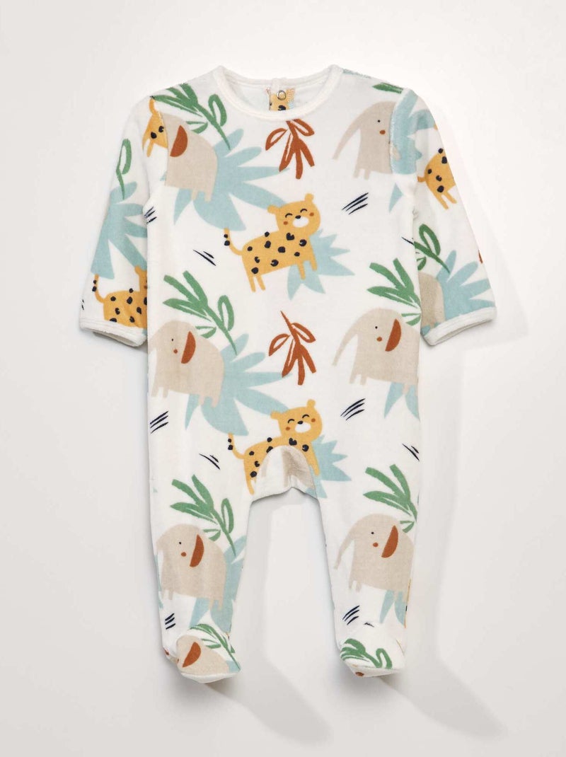 Pyjama dors-bien en velours Blanc 'jungle' - Kiabi