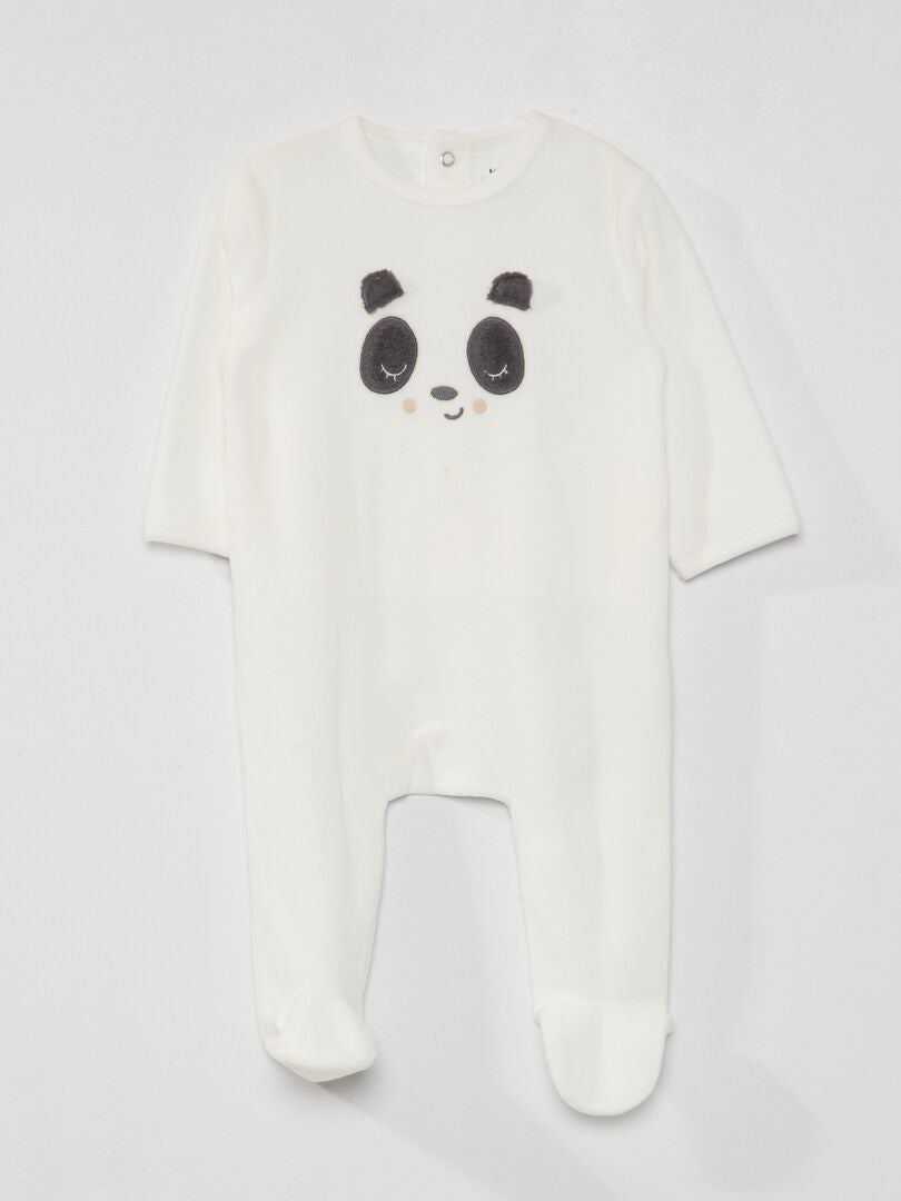 Pyjama dors-bien en velours Blanc 'panda' - Kiabi