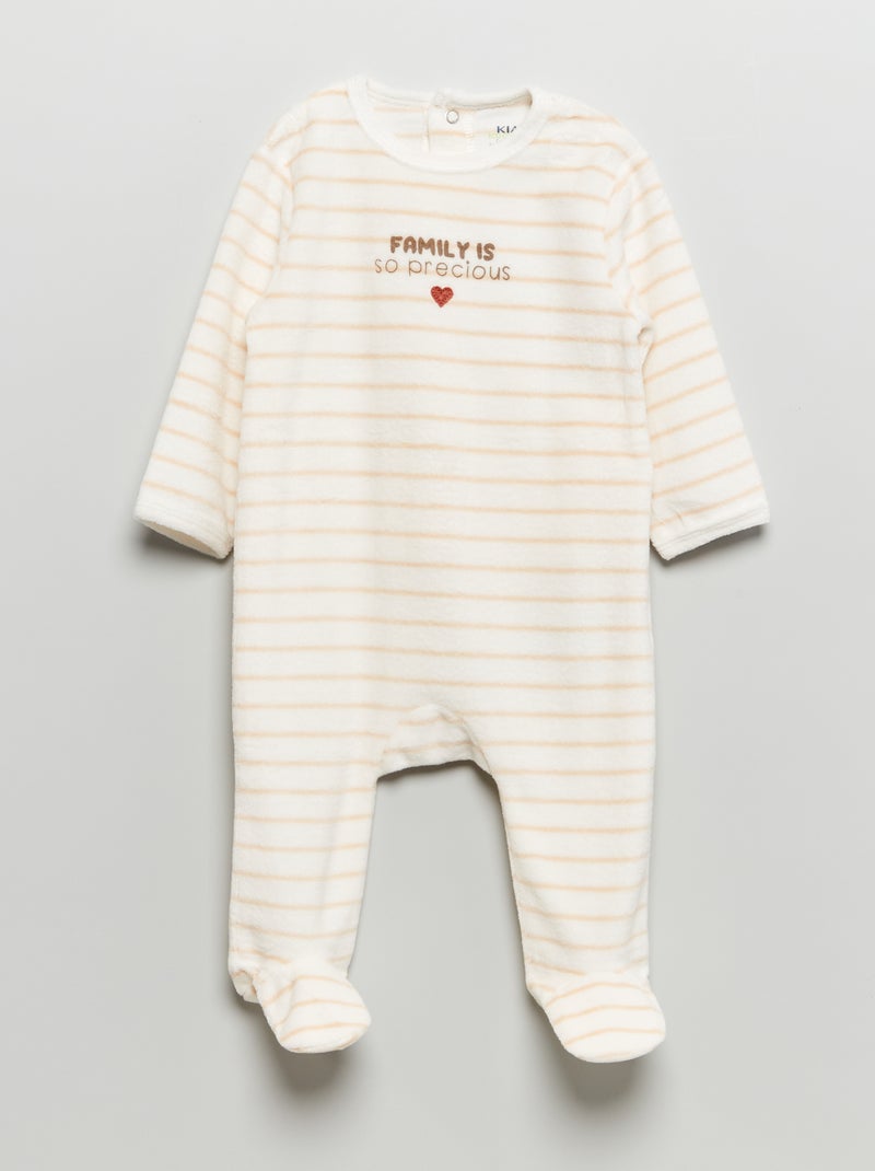 Pyjama dors-bien en velours Blanc rayé - Kiabi