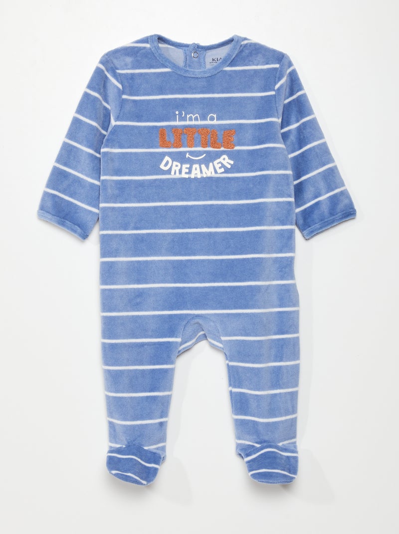 Pyjama dors-bien en velours Bleu à rayures - Kiabi