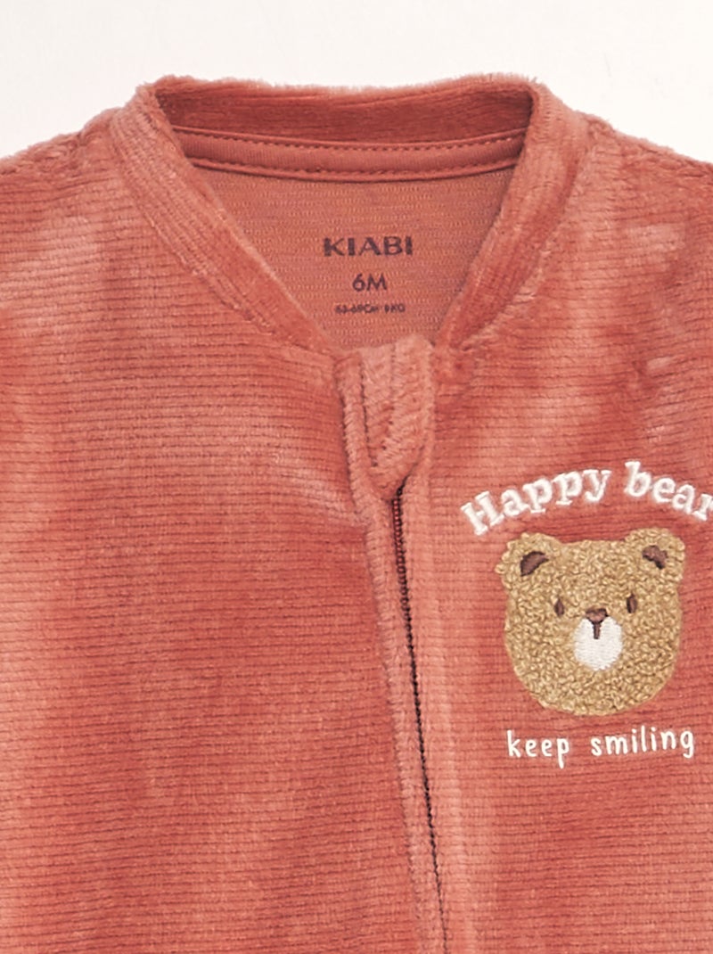 Pyjama dors-bien en velours côtelé Rose - Kiabi