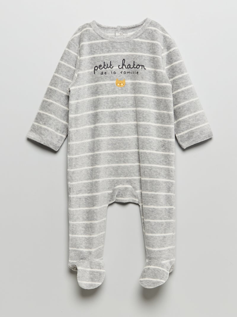 Pyjama dors-bien en velours Gris 'petit chaton' - Kiabi