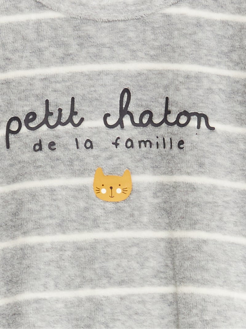 Pyjama dors-bien en velours Gris 'petit chaton' - Kiabi