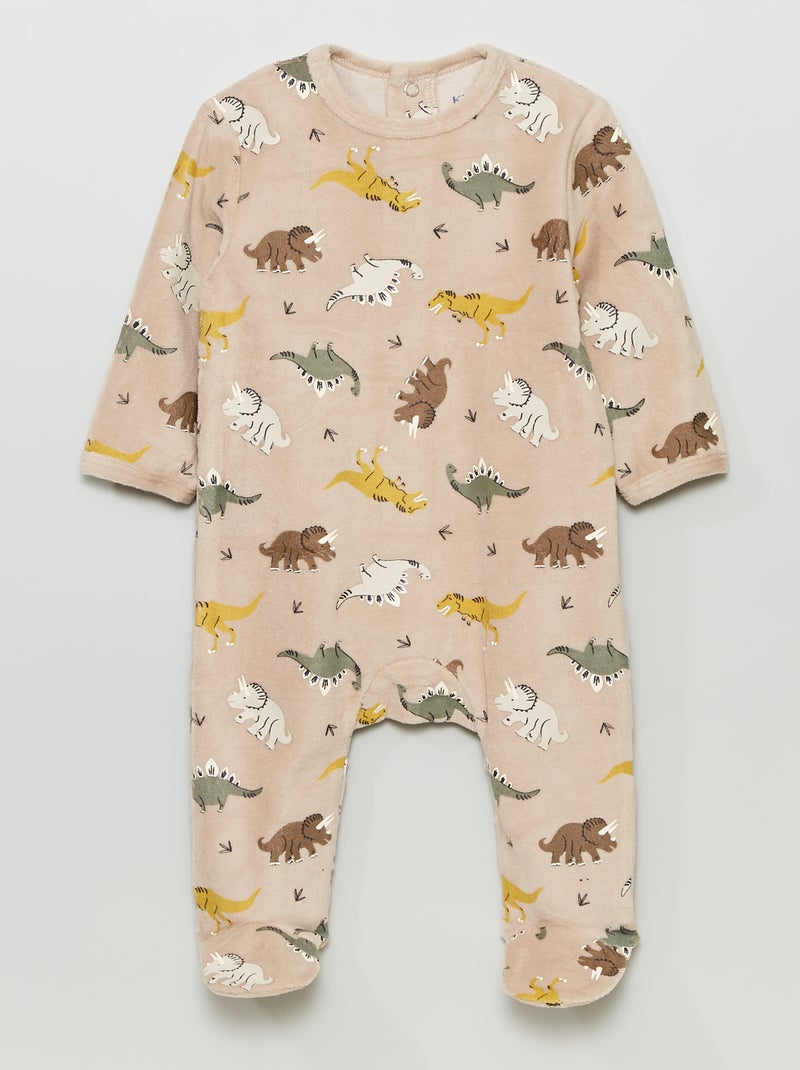 Pyjama dors-bien en velours Marron 'dino' - Kiabi