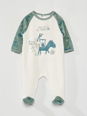 Lot De 2 Pyjamas Bébé En Velours - Doux Et Chauds - Coloris Bleu Céladon Et écru
