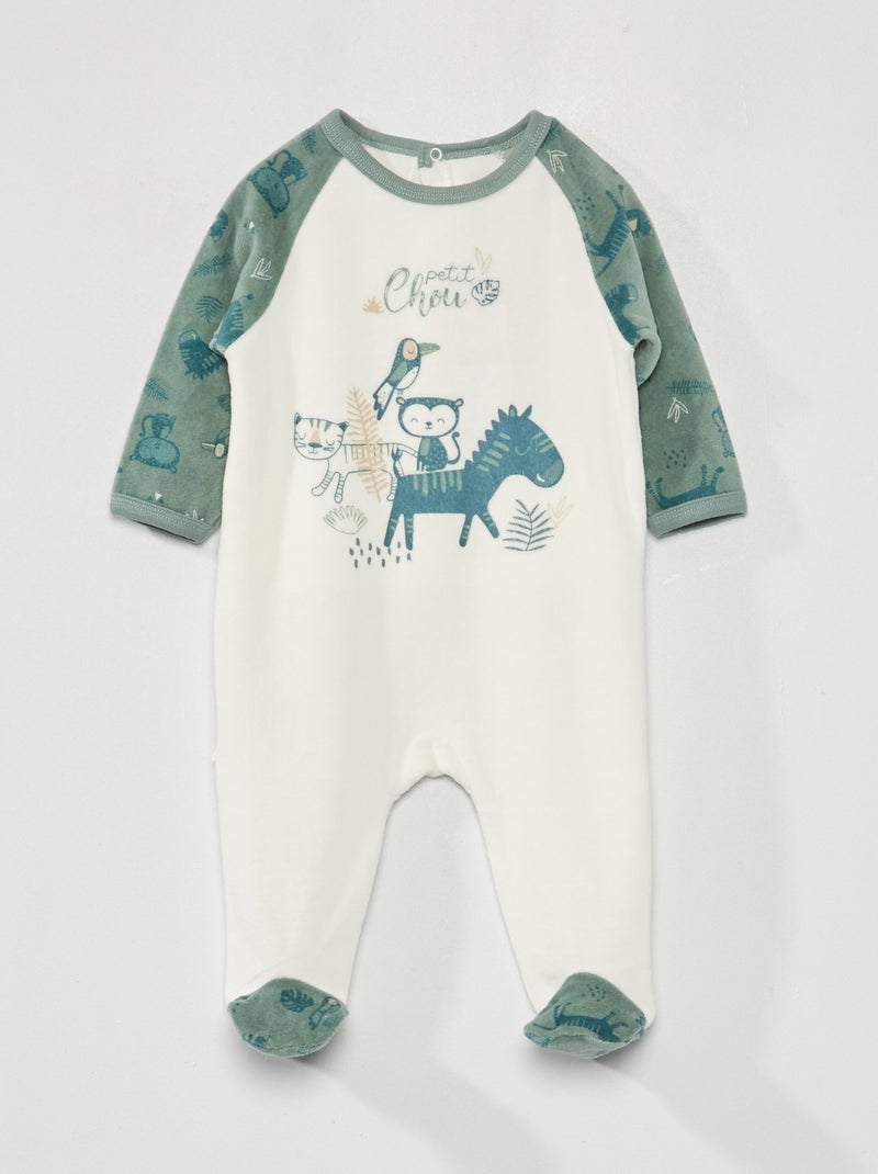 Pyjama dors-bien en velours 'Petit Beguin' Blanc/vert - Kiabi