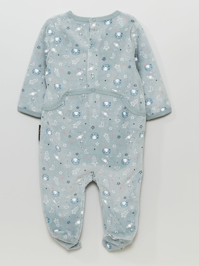 Pyjama dors-bien en velours 'Petit Béguin' bleu/blanc - Kiabi