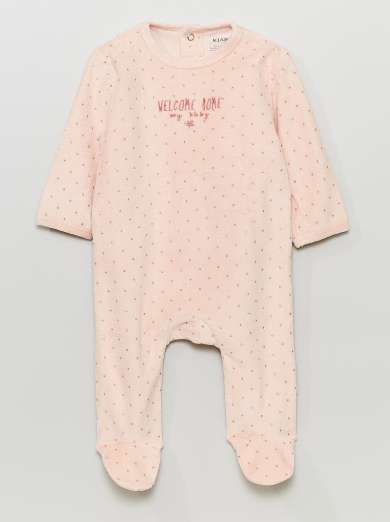Pyjama dors-bien en velours Rose 'pois' - Kiabi