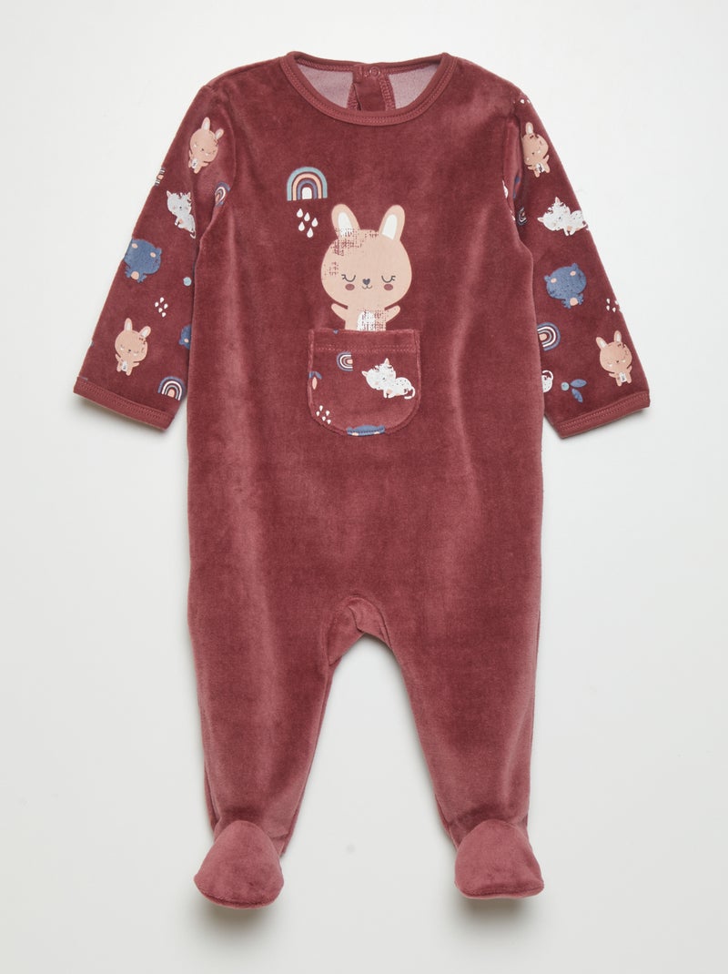 Pyjama dors-bien en velours Rose/blanc - Kiabi