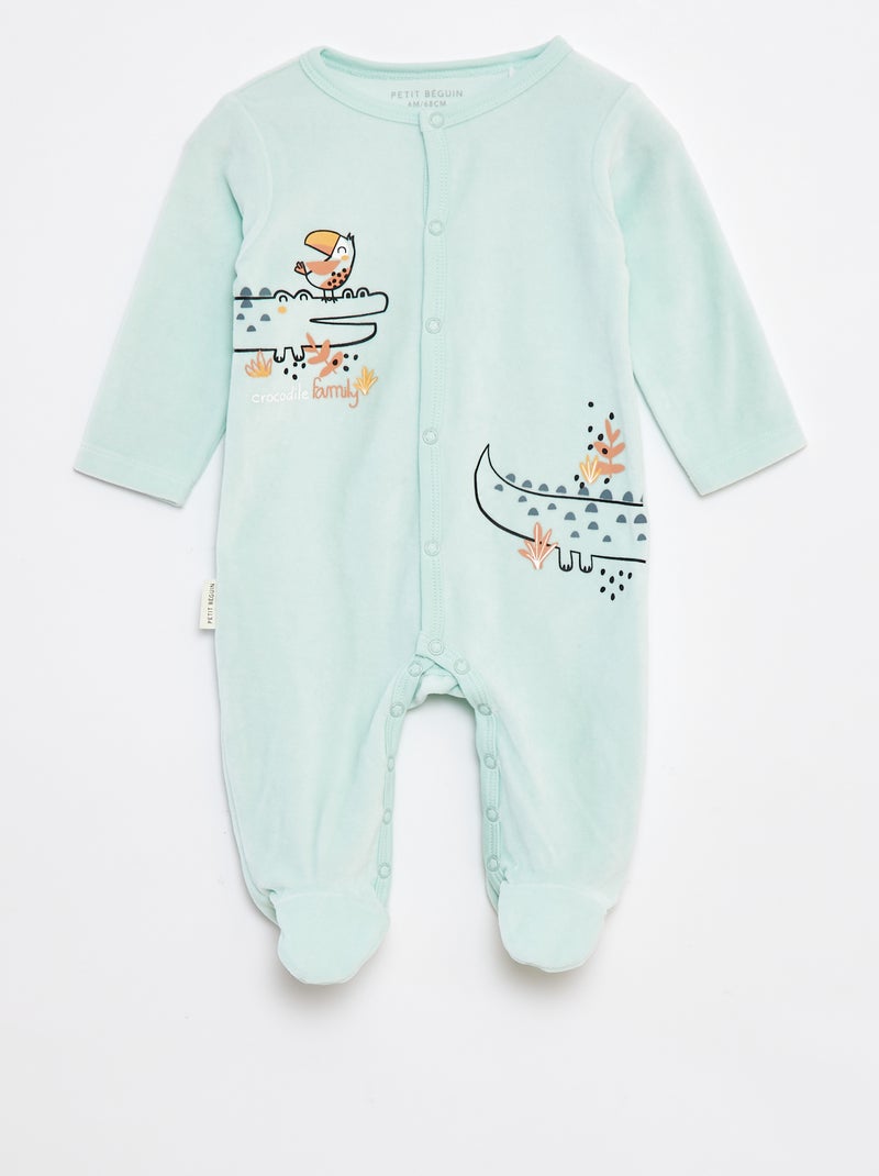 Pyjama dors bien imprimé en velours avec pieds Bleu - Kiabi