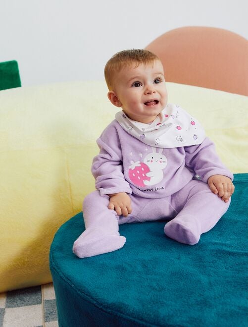 Pyjama bébé à manches longues en velours - SAUTHON - Blanc Gris - Kiabi -  14.50€