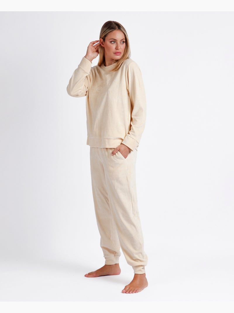 Pyjama doux à manches longues en velours double pour femme ADMAS Beige - Kiabi