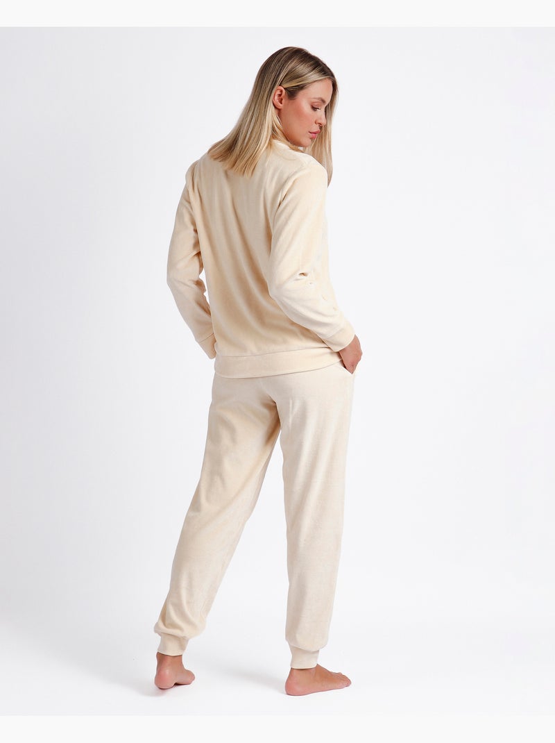 Pyjama doux à manches longues en velours double pour femme ADMAS Beige - Kiabi