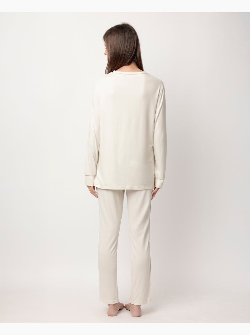 Pyjama doux à manches longues pour femme ADMAS CLASSIC Champagne - Kiabi