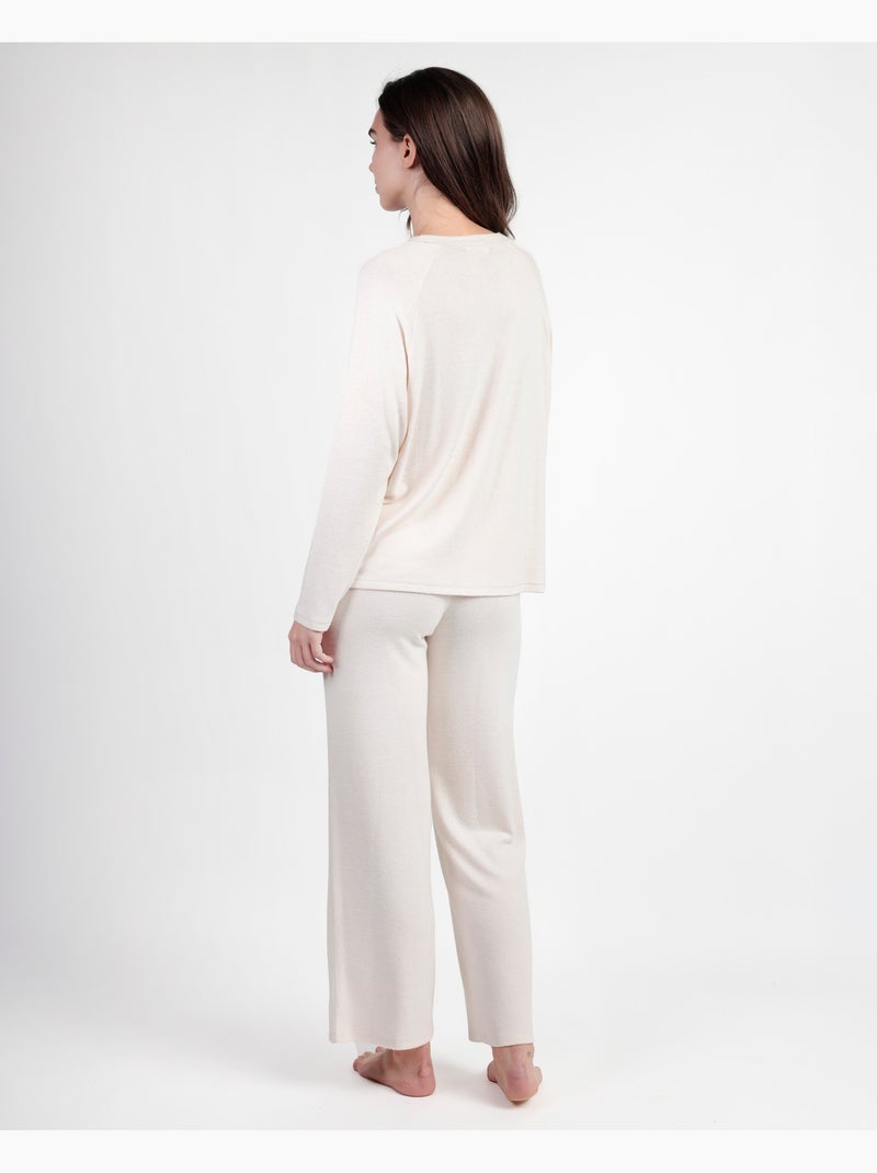 Pyjama doux à manches longues pour femme ADMAS HOME Ecru - Kiabi