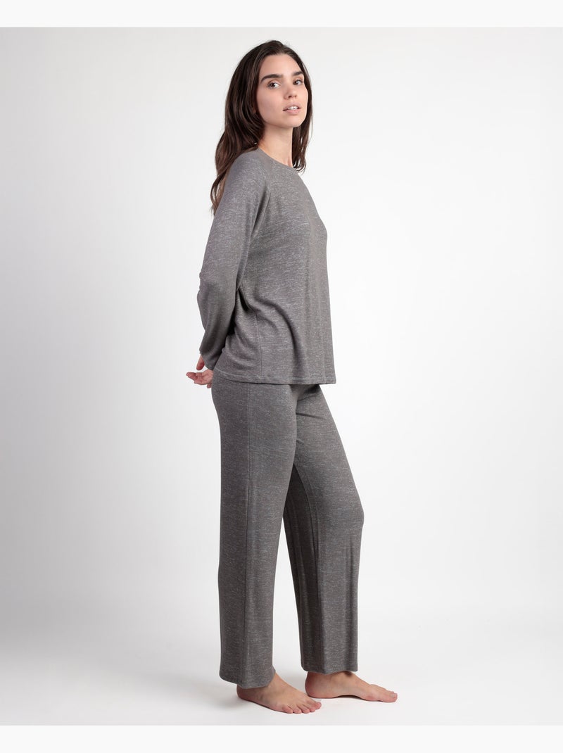 Pyjama doux à manches longues pour femme ADMAS HOME Gris foncé - Kiabi