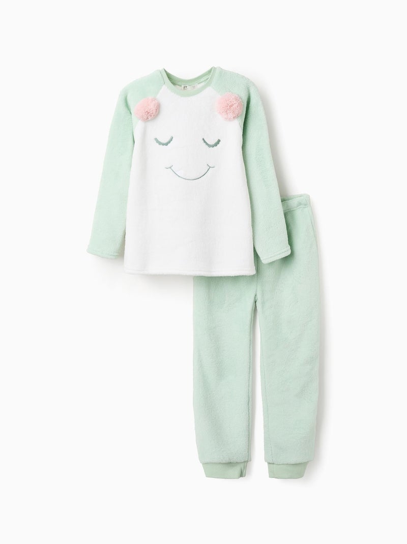 Pyjama effet peluche avec broderie 'Émotions' Vert clair - Kiabi