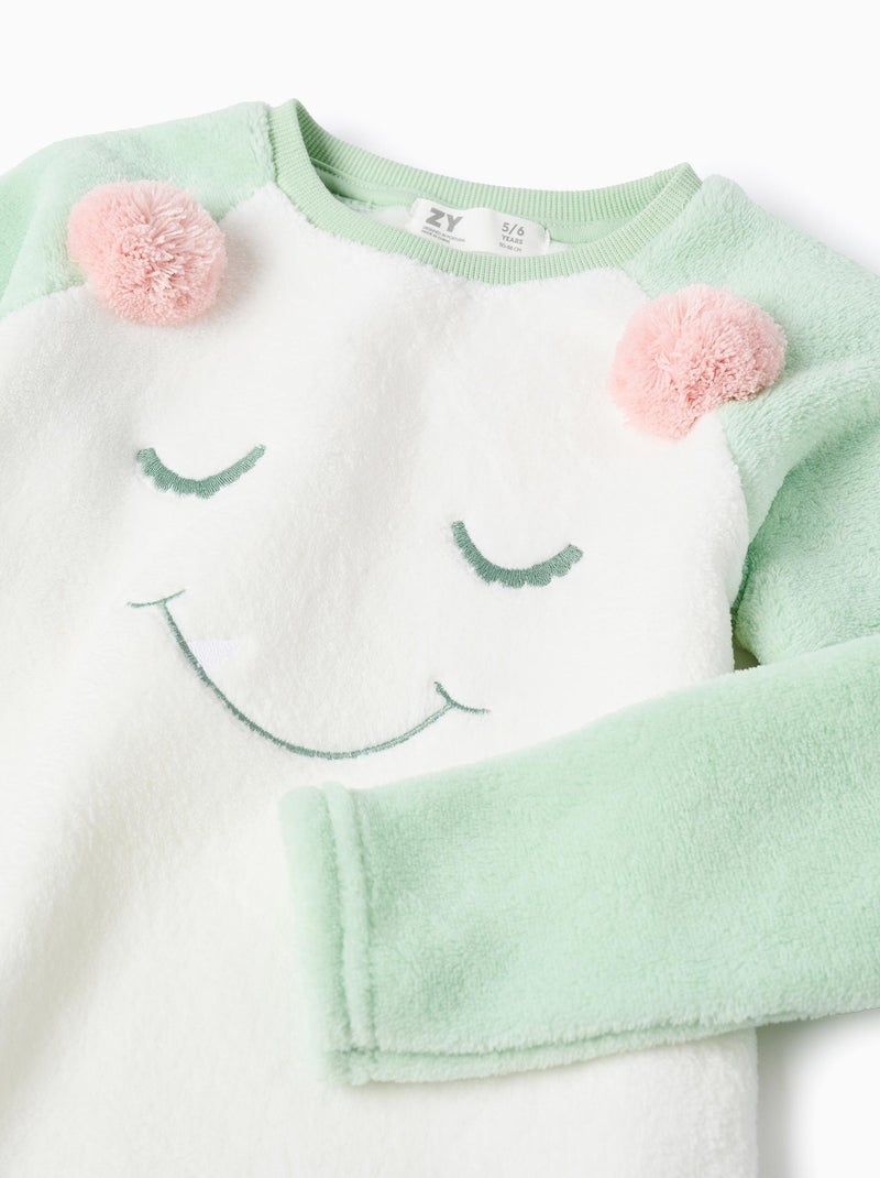 Pyjama effet peluche avec broderie 'Émotions' Vert clair - Kiabi