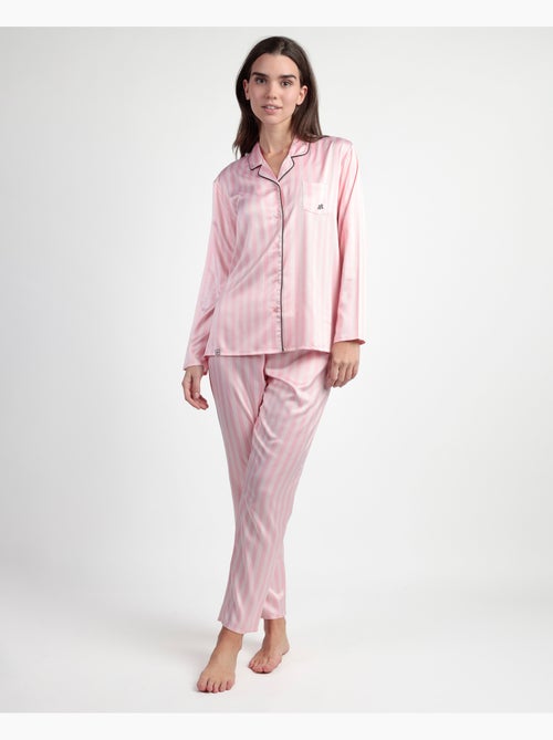 Pyjama élégant à manches longues et ouvert en satin pour femme BARBIE - Kiabi Pyjama élégant à manches longues et ouvert en satin pour femme BARBIE - Kiabi