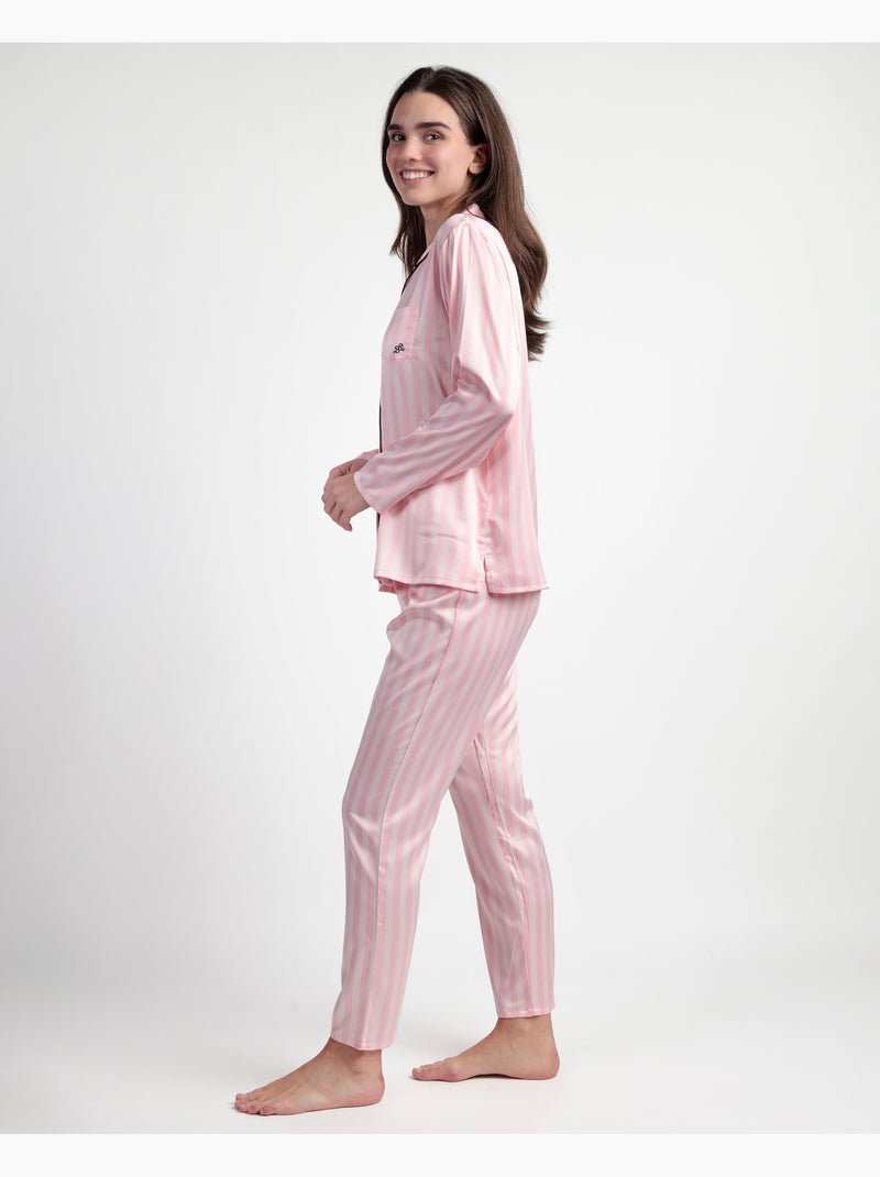 Pyjama élégant à manches longues et ouvert en satin pour femme BARBIE Rose - Kiabi