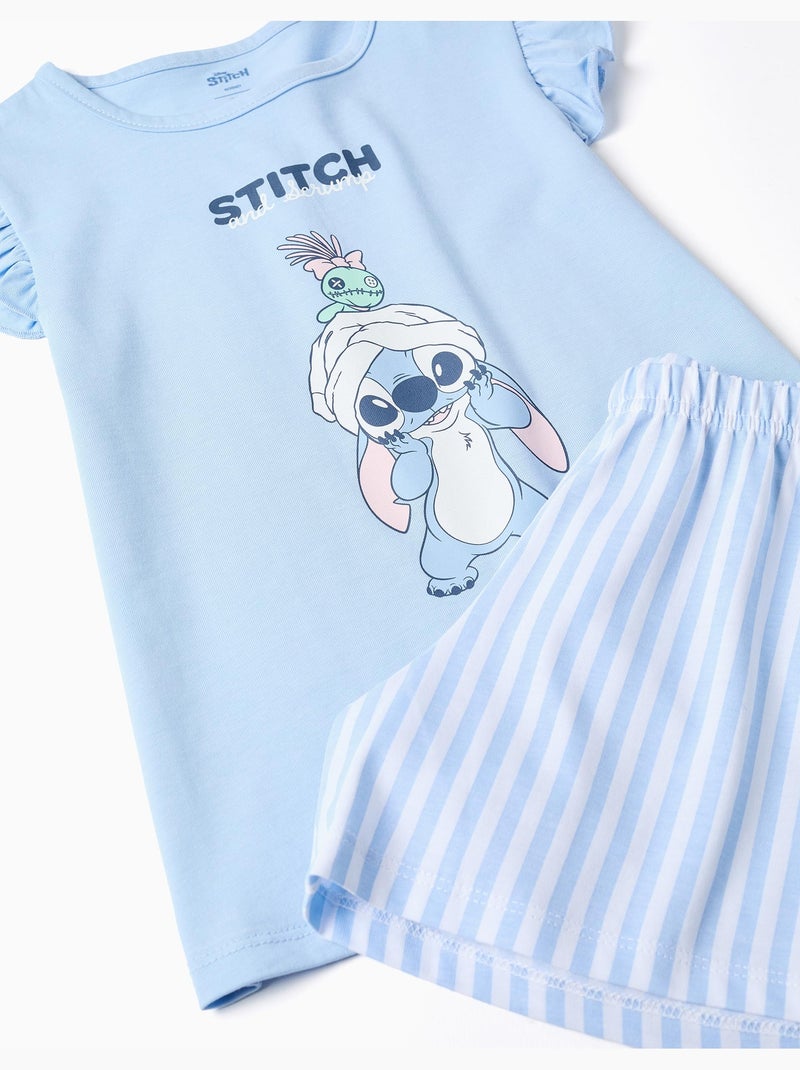 Pyjama en coton à manches courtes avec imprimé Stitch Bleu clair - Kiabi
