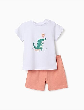 Pyjama en coton à manches courtes et imprimé alligator
