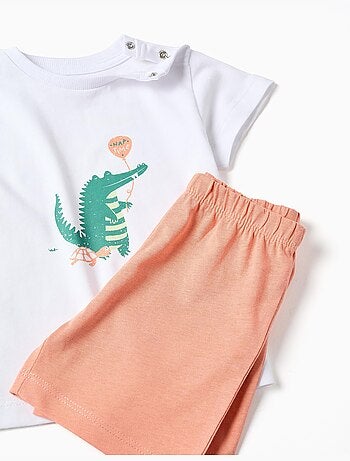Pyjama en coton à manches courtes et imprimé alligator
