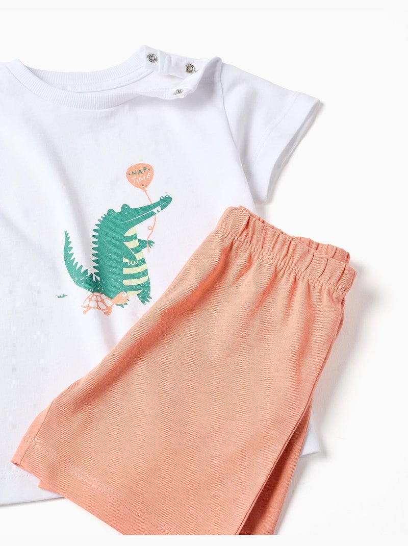 Pyjama en coton à manches courtes et imprimé alligator Blanc - Kiabi