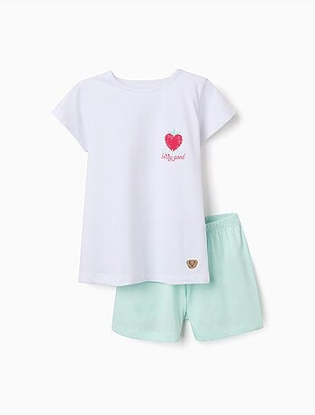 Pyjama en coton à manches courtes et imprimé cœur