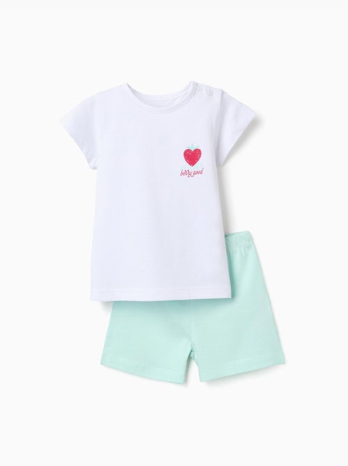 Pyjama en coton à manches courtes et imprimé cœur - Kiabi