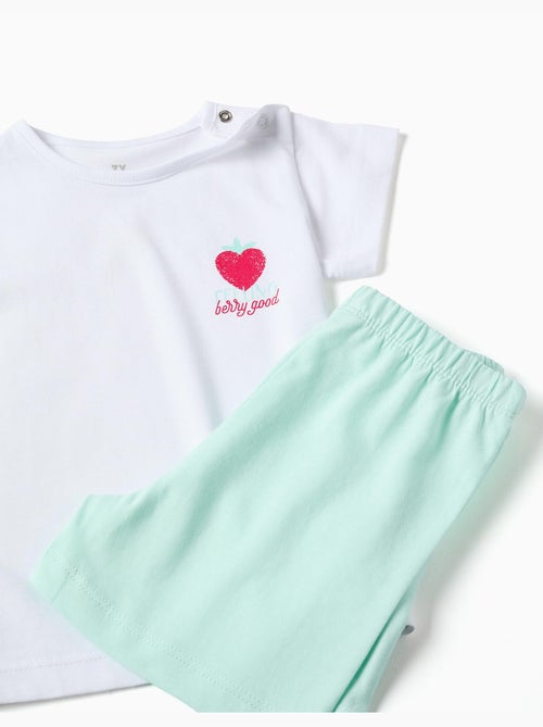 Pyjama en coton à manches courtes et imprimé cœur - Kiabi