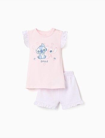 Pyjama en coton à manches courtes et imprimé Stitch