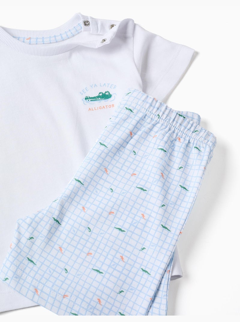 Pyjama en coton à manches courtes et imprimés alligator Blanc - Kiabi