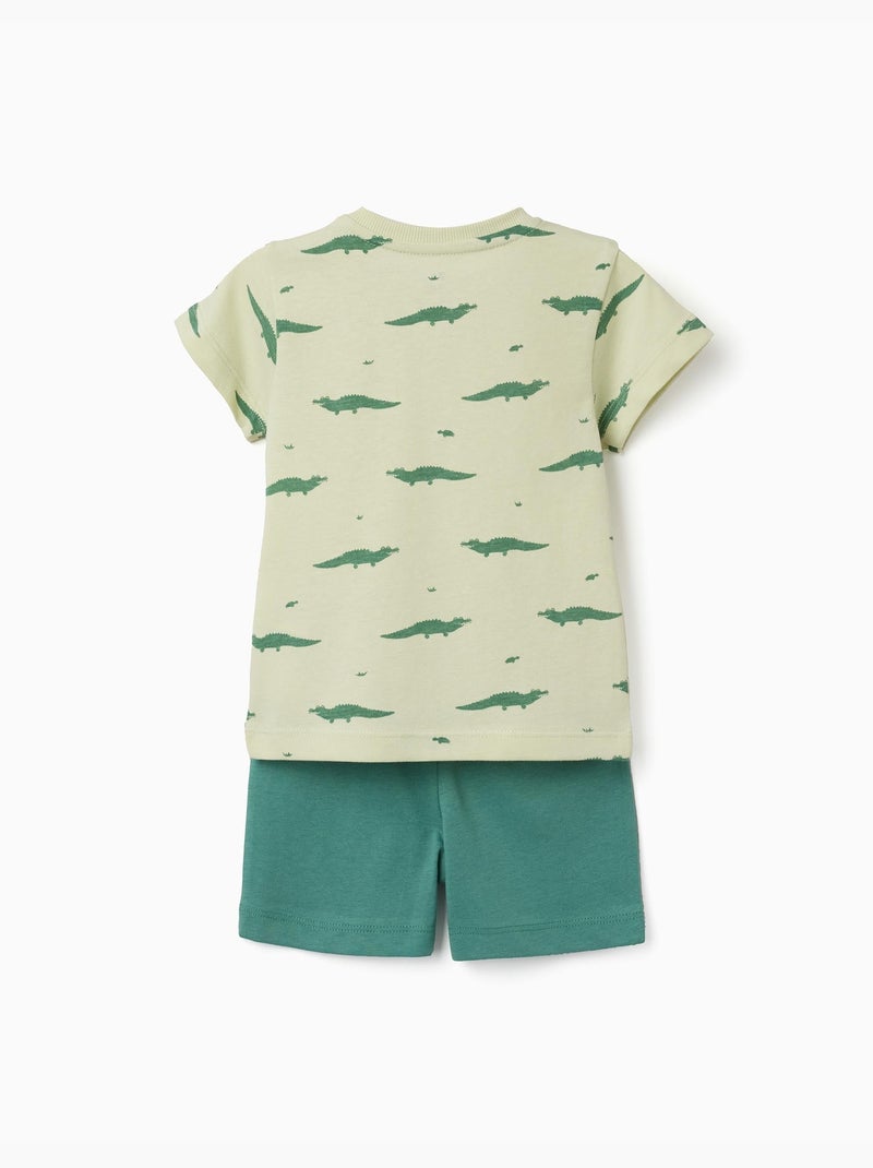 Pyjama en coton à manches courtes et motif alligator Vert clair - Kiabi