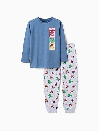 Pyjama en coton à manches longues avec imprimés Marvel