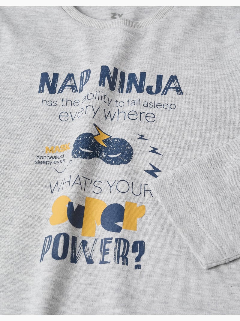 Pyjama en coton à manches longues et imprimé Nap Ninja Gris clair - Kiabi