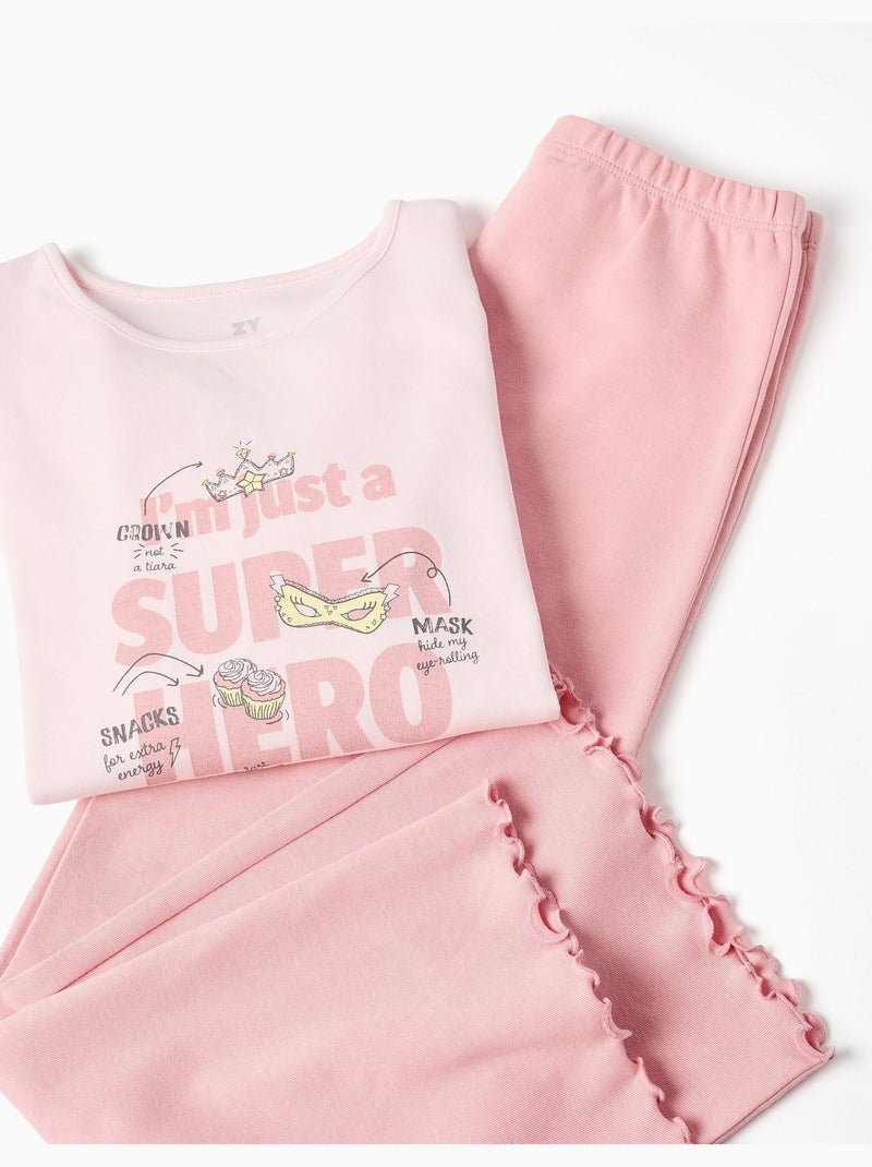 Pyjama en coton à manches longues et imprimé Superhero Rose clair - Kiabi