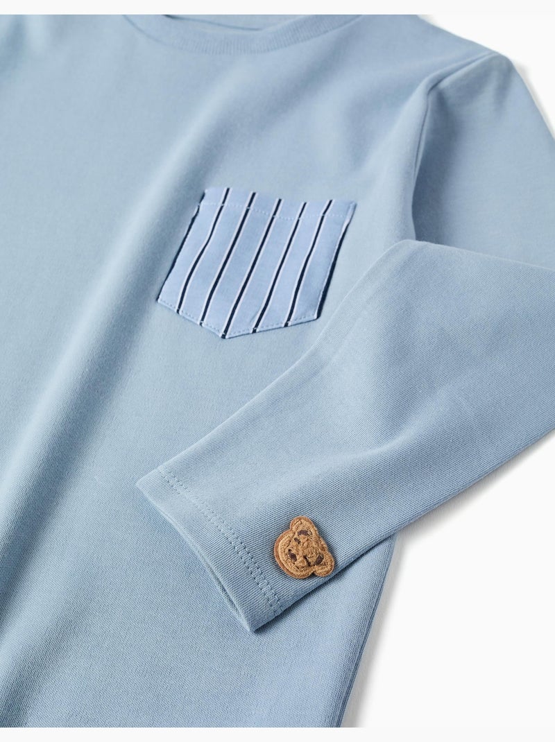 Pyjama en coton à manches longues et rayures Bleu clair - Kiabi