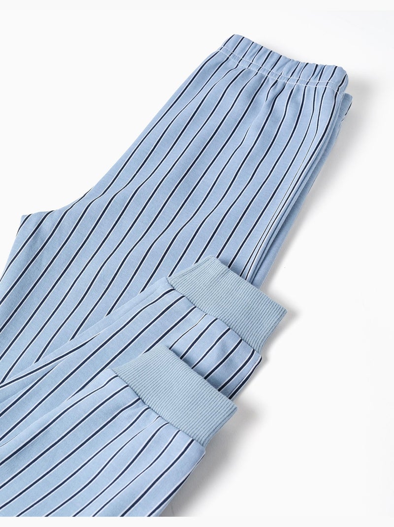 Pyjama en coton à manches longues et rayures Bleu clair - Kiabi
