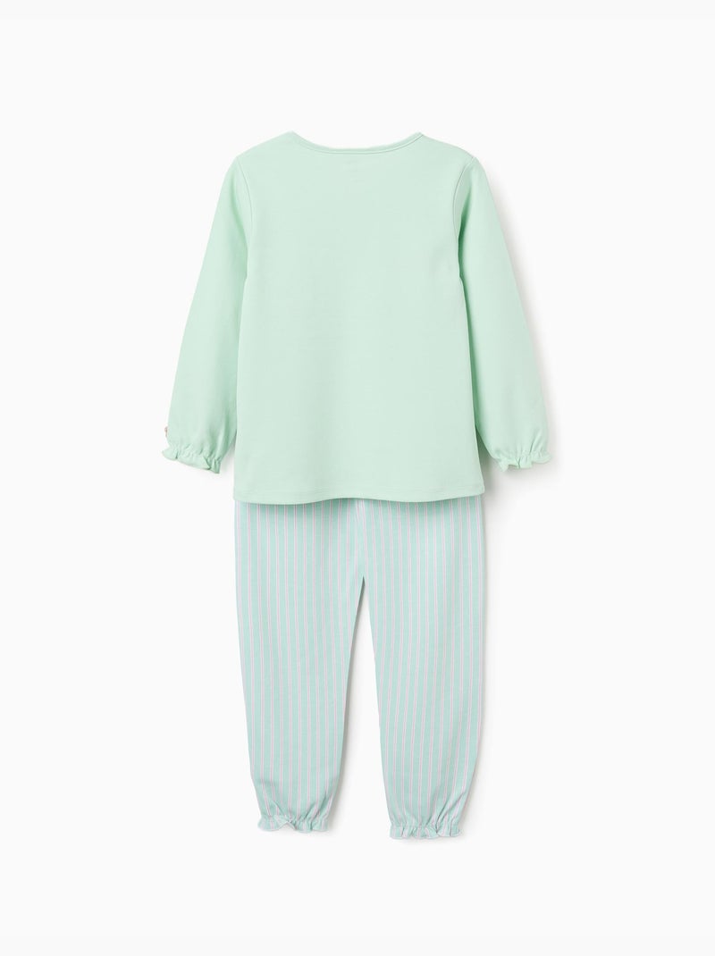 Pyjama en coton à manches longues et rayures Vert clair - Kiabi