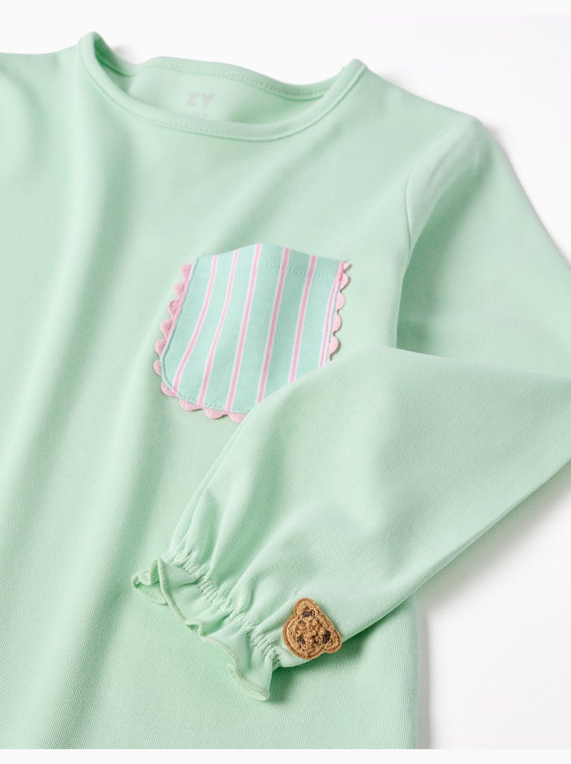 Pyjama en coton à manches longues et rayures Vert clair - Kiabi