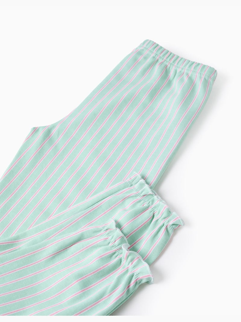Pyjama en coton à manches longues et rayures Vert clair - Kiabi