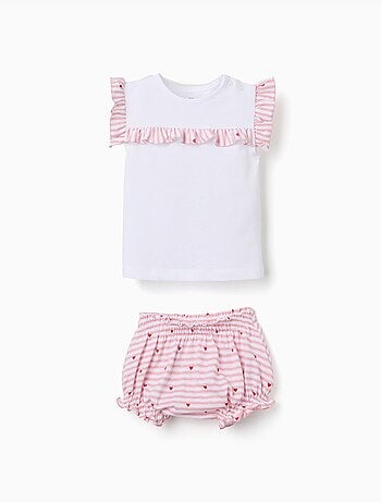Pyjama en coton à rayures et cœurs