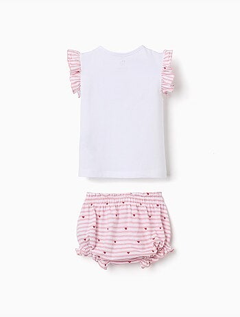 Pyjama en coton à rayures et cœurs