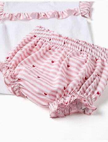 Pyjama en coton à rayures et cœurs
