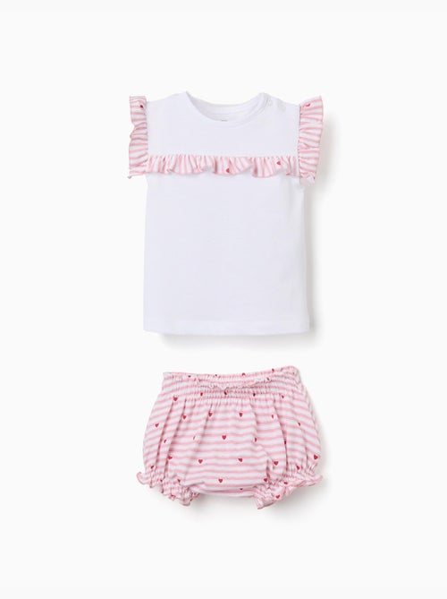 Pyjama en coton à rayures et cœurs - Kiabi