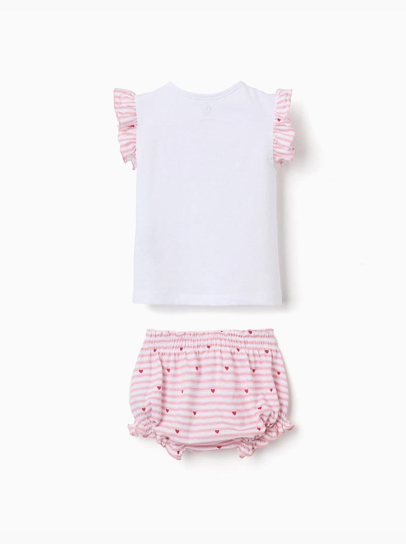 Pyjama en coton à rayures et cœurs Blanc - Kiabi