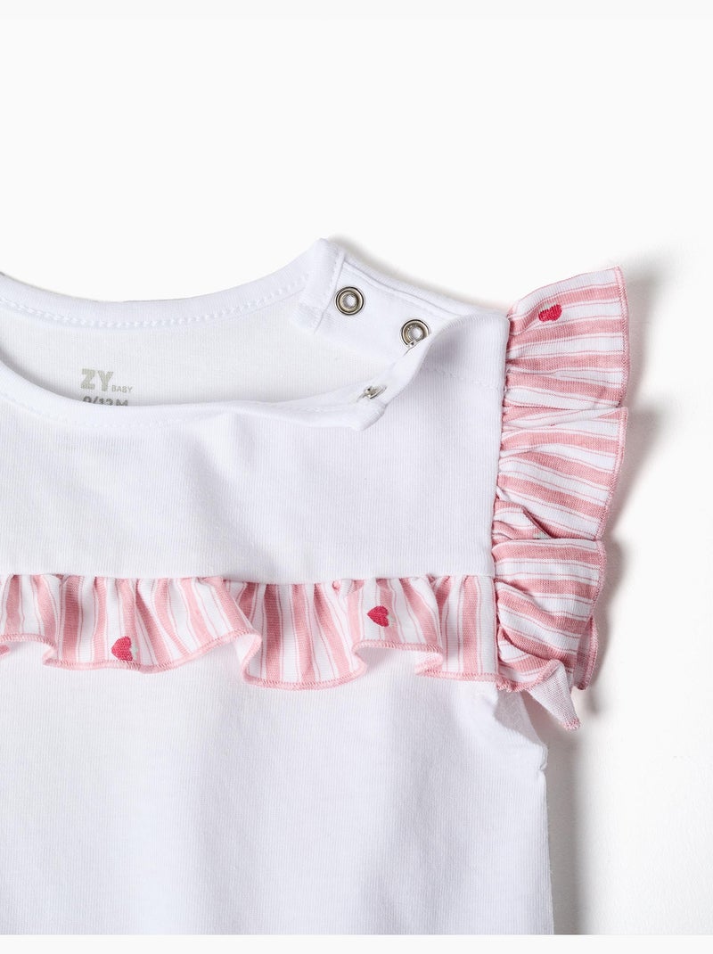Pyjama en coton à rayures et cœurs Blanc - Kiabi